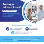 Plakat informacyjny o bezpłatnych badaniach osteoporozy dla mieszkańców Gminy Choceń organizowanych w ramach programu profilaktyki zdrowotnej.