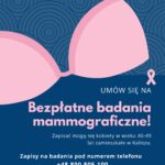 Plakat informacyjny – bezpłatne badania mammograficzne w Kaliszu dla kobiet 40–49 lat