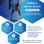 Plakat informacyjny programu profilaktyki osteoporozy w Gminie Parysów – bezpłatne badania densytometryczne dla mieszkańców.