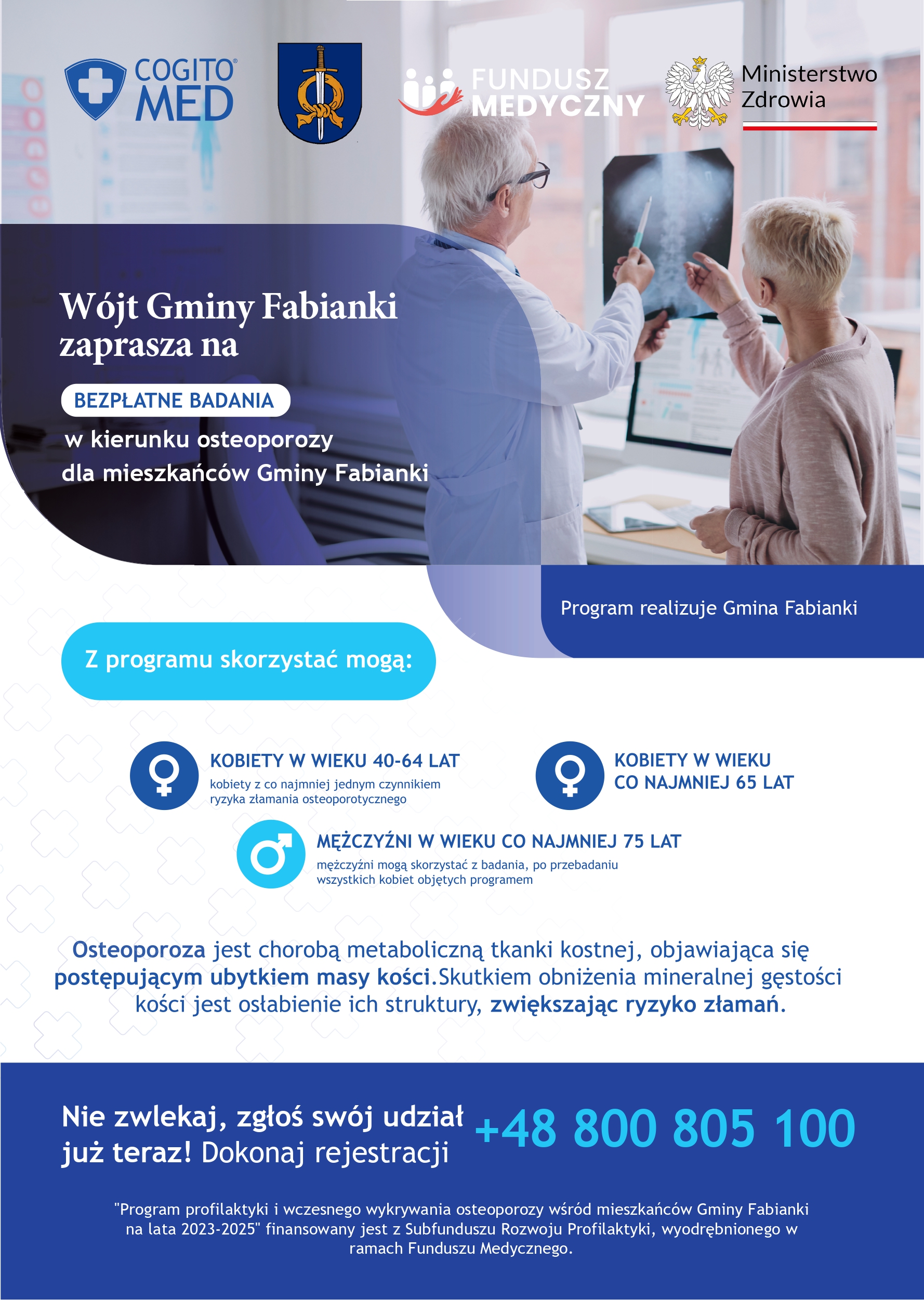 Bezpłatne badania w kierunku osteoporozy dla mieszkańców Gminy Fabianki – program profilaktyki 2023–2025