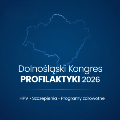 Grafika promująca Dolnośląski Kongres Profilaktyki 2026 z obrysem Dolnego Śląska, logo Cogito Med oraz hasłem HPV, szczepienia i programy zdrowotne